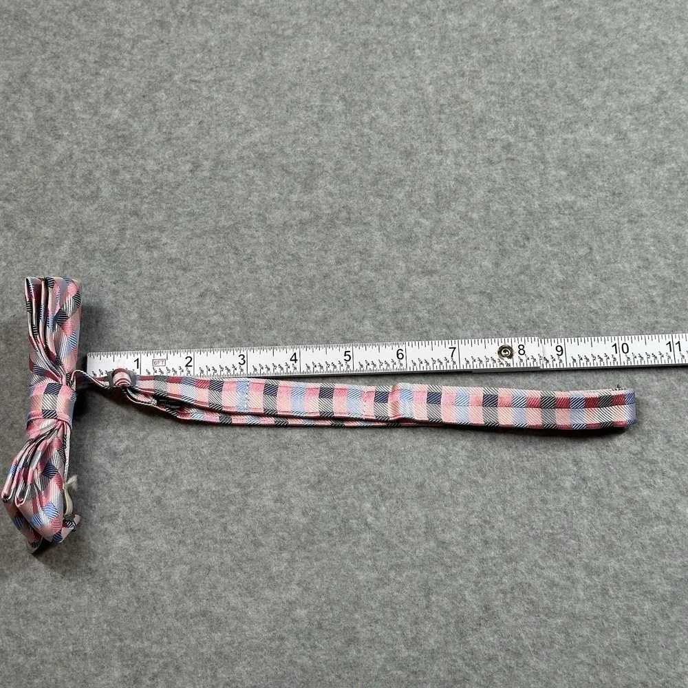 Scott Allen Collection Silk Geometric Pre-Tied Bow Tie Pastel Pink Blue Check